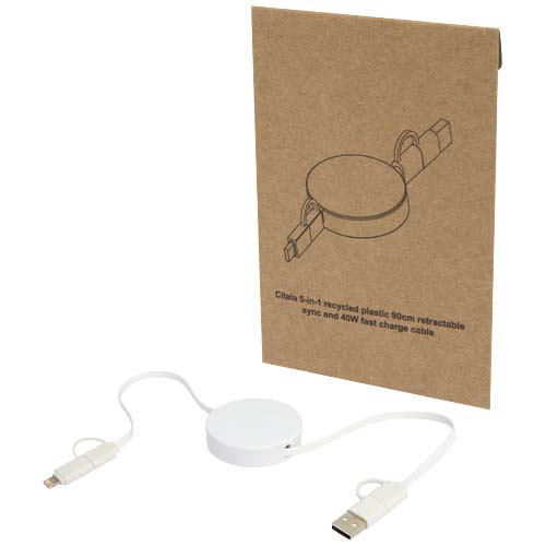 Citala 5-in-1 Recycled Plastic 90 Cm Retractable Data Sync And 40w Fast Charge Cable